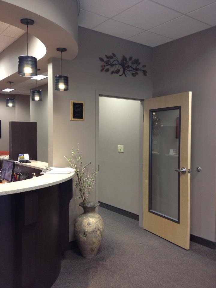 Front desk and door to hallway